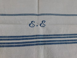 Antique linen towel with embroidered ee monogram