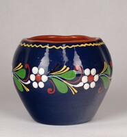 Marked 1G057 folk floral pattern glazed ceramic bowl 10 cm