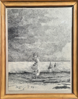 Vitorlások a tavon, 1964 (tollrajz) 27x21 cm - vizes tájkép