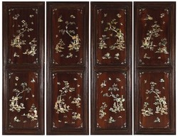 1E830 antique four-piece eight-cassette oriental mother-of-pearl inlaid picture 81 x 104 cm