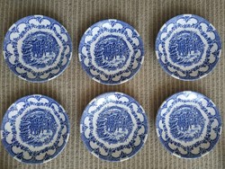 Set of 6 English porcelain saucers with a blue pattern. (2)