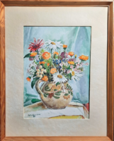Pattantyus Sári: Virágcsendélet, 1981 (akvarell, papír, 36x26 cm)