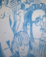 Miklós Cs. Németh: faces, nudes (watercolor, cardboard, 100x70 cm)