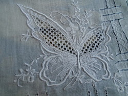 Butterfly, old, sewn, embroidered handkerchief, handkerchief, ticket handkerchief. 26 X 26 cm.