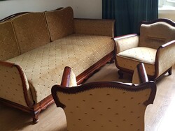 Hattyúnyakas felújított szalon garnitúra: szofa + 2 fotel