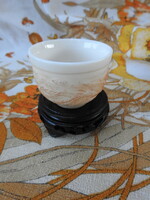 Dragon carving - Chinese porcelain bone cup, bowl on wooden base, China, Japan, Asia, East Asian