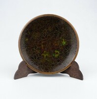 1J653 antique fire enamel oriental ashtray with flower pattern