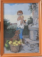 Gyümölcsöt evő gyermek – hatalmas gobelin kép