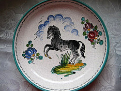Deruta Habán színezésű lovas, lovacskás  fali tál