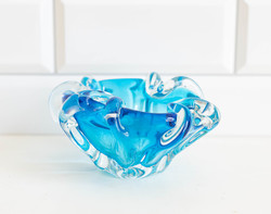 Retro türkiz kék üveg hamutál midcentury modern design Beranek Skrdlovice stílus