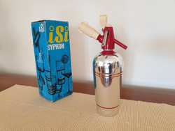 Régi retro design ezüst piros szódásszifon Isi syphon szifon dobozában
