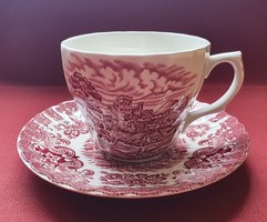Ironstone Old Country angol bordó jelenetes porcelán kávés teás szettek csésze csészealj tányér