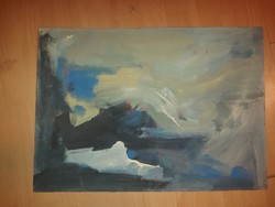 Cloudy mountains, painting, oil, wood panel, size indicated!
