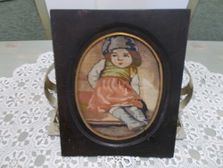 Szép gobelin kép kislány sapkában