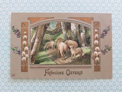 Régi húsvéti dombornyomott képeslap 1909 bárány barka ibolya levelezőlap