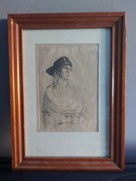 ! Szignálatlan ceruzarajz vagy nyomat - nem szedtem szét! - női alak? - 082