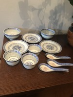 Chinese rice grain pattern rice bowl porcelain set spoon cup with dragon pattern
