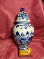 Kézzel festett Delft urna váza, fedeles váza