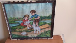 Szeretnivalóan naív festmény 44x51 cm kerettel