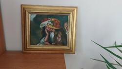 Két kisleány szép életkép festmény,   43x38 cm kerettel