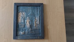 Hajdúsági Bőrgyár réz/bronz falikép, relief 20x24 cm kerettel