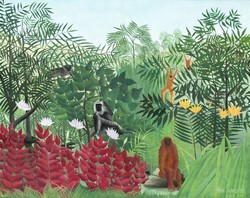 Henri Rousseau Trópusi erdő majmokkal 1910 reprodukció vászonkép nyomat gyerekszoba falikép
