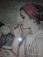 SZAPPANBUBORÉK  PINX GLATZ OSZKÁR  gyönyörűszép rézkarca,antik ökörszemes keretben szignózott kép
