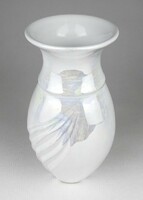 1J899 mid century iridescent glazed twisted body ceramic vase 18.5 Cm