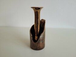 Old retro golden brown eosin glazed ceramic table ornament marked mid century candlestick table decoration