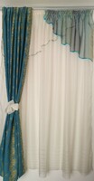 Függöny szett krém-türkiz színekben készre varrva ÚJ