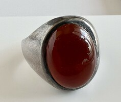 383T. 1 Forintról! Régi ezüst (8,8 g) gyűrű, gesztenye virág méz színű kővel!
