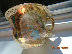 Hollóházi LIKE NEW cup with Nymph and Angel scene framed with gold floral pattern