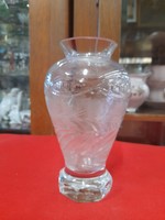 Antik Biedermeier Metszett Üveg,Virágmintás Váza. 16 cm.
