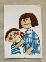 Postcard, little boy with flowers, girl