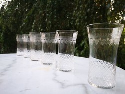 Antique art nouveau glass set dessert Tokaj Bor liqueur or short drinks, 1dl