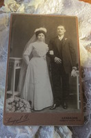 Antik esküvői kabinetfotó/keményhátú fotó Lengyel Géza Szabadka 1900 körüli