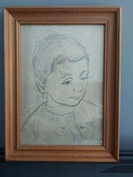 ! Fiú portréja - ceruzarajz - tanulmányrajz szignó nélkül - 115