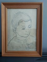 Szignálatlan ceruzarajz - tanulmányrajz - fiú portré 115
