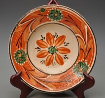 Old earthenware plate, Transylvanian customs village, 21cm, earthenware with hook.