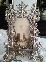 Gyönyörű barokk asztali képkeret puttokkal, angyalokkal, számjelzéssel.