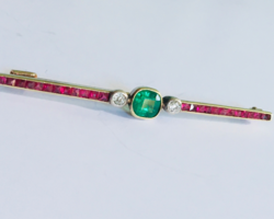 Art Deco Arany Bross Smaragd Gyémánt Rubin Antik