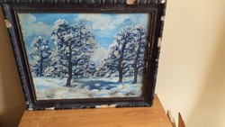 (K) old winter landscape painting 61x51 cm