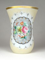 1F767 XIX. századi kézzel festett tejüveg Hévízi Emlék fürdőpohár kúrapohár 12 cm