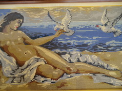 Tapestry female nude on the beach giant tapestry wall picture, with glass, in frame 63x120 cm