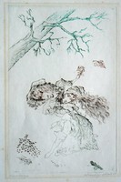 ALMÁSY ALADÁR,   "RÓZSATANGÓ" 1990 KÖRÜL, (31X21 CM)  JELZETT SZÍNES RÉZKARC, EREDETI!!