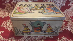 Antique geisha metal box, tin tea box (m2895)