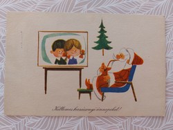Régi karácsonyi rajzos képeslap levelezőlap Mikulás retro Télapó