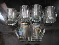 6 retro glass children's mugs, mocha, brandy cups, French and Yugoslavian