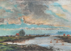 Vízparti táj, legalább 100 éves olajfestmény!  méret: 34x49 cm
