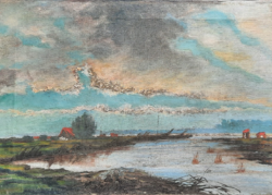 Waterside landscape, an oil painting at least 100 years old! Size: 34x49 cm